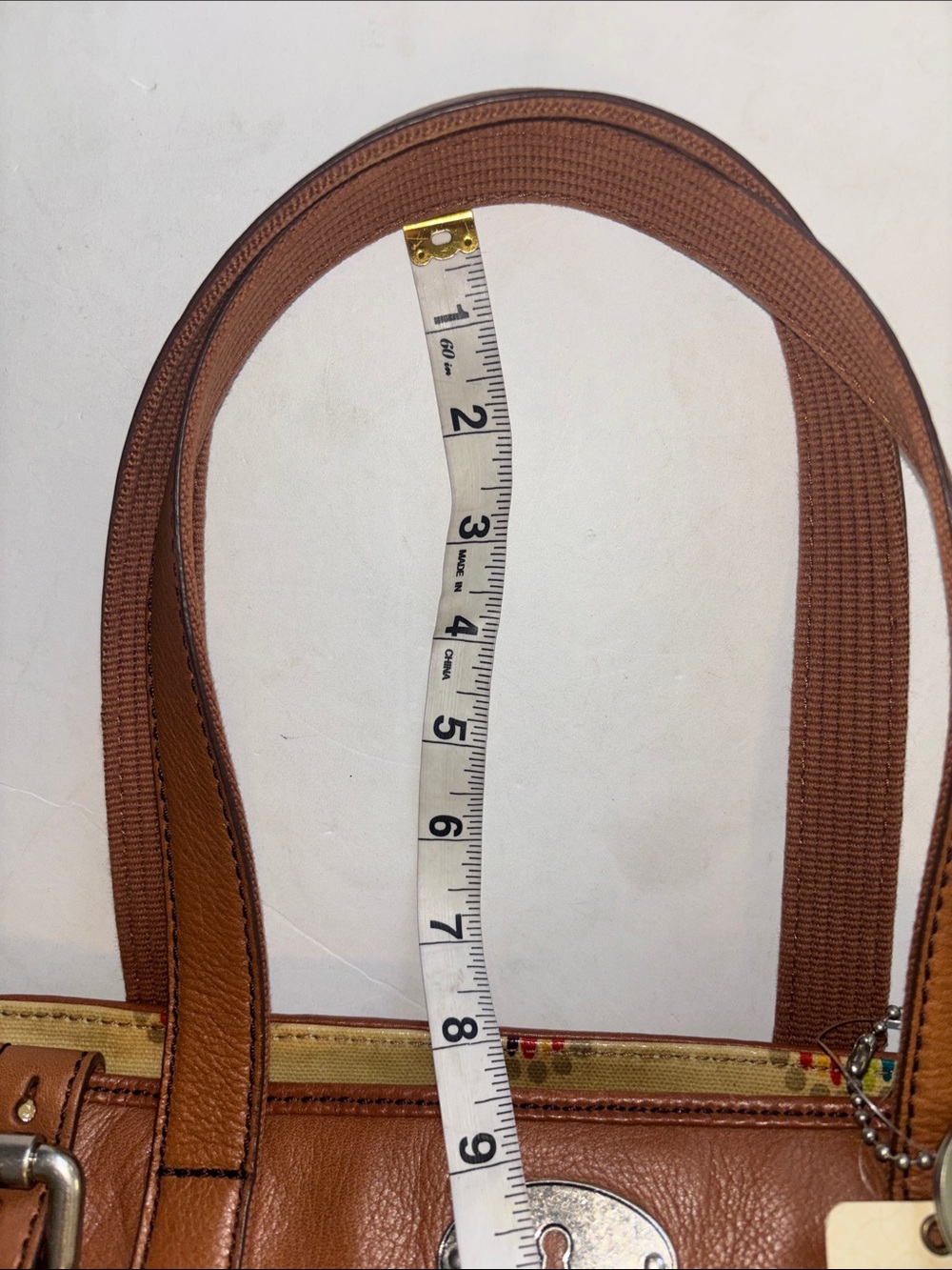 FOSSIL KEY PER COLLECTION CREME COLORED COATED CANVAS WITH BROWN LEATHER TRIM - Picture 10 of 13